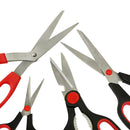 Assorted scissor set with heat-treated stainless blades and red-black ergonomic handles.