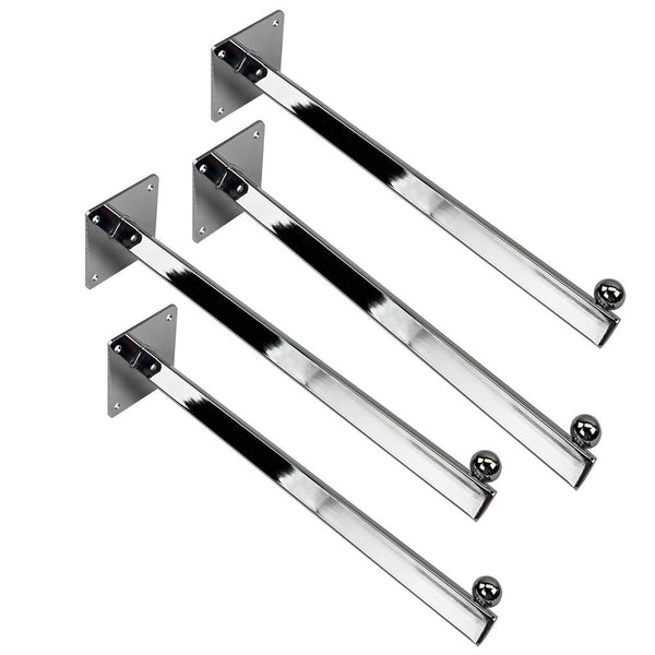 4 Pcs 12'' Chrome Faceout Wall Mounted Straight Arm Square Tube Bracket Display Hook