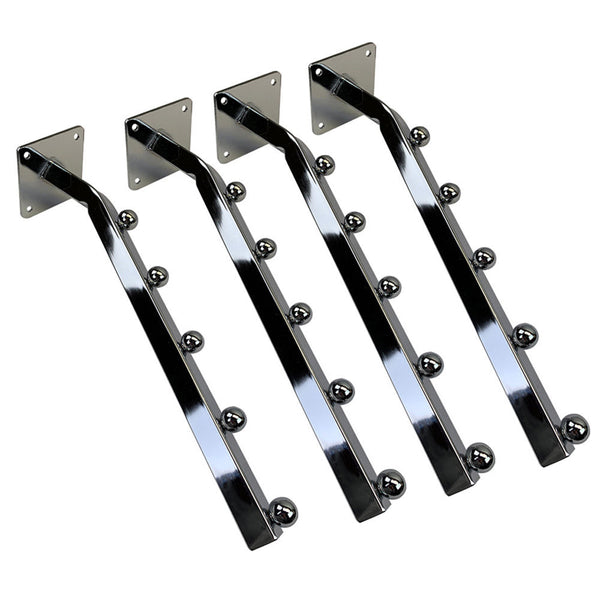 4 Pcs Chrome 5-Ball 14'' Waterfall Faceout Wall Mounted Square Tube Display Hook