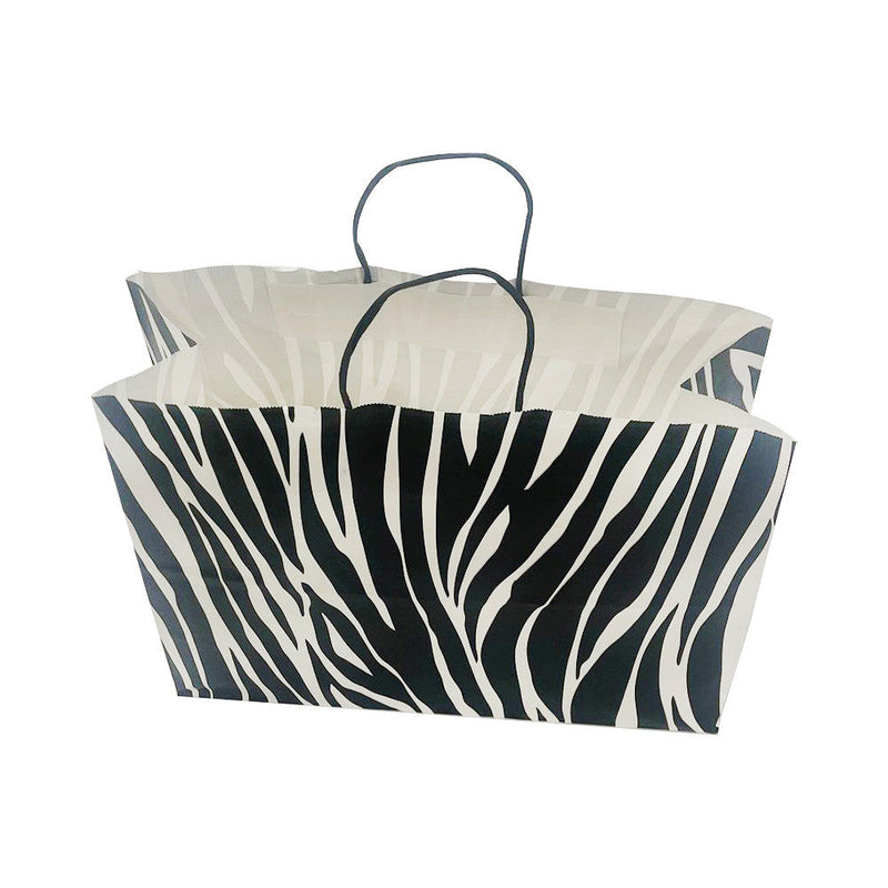 4PC 16" Cub Gift Bags W- Handles Zebra Printed Kraft Paper Recycle Retail Supply