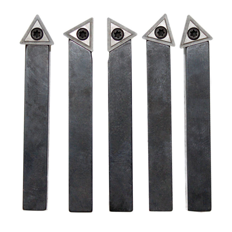 5 PC 1/4'' Indexable Carbide Insert Lathe Turning Tool Bit + 10 Pc Tips COMBO