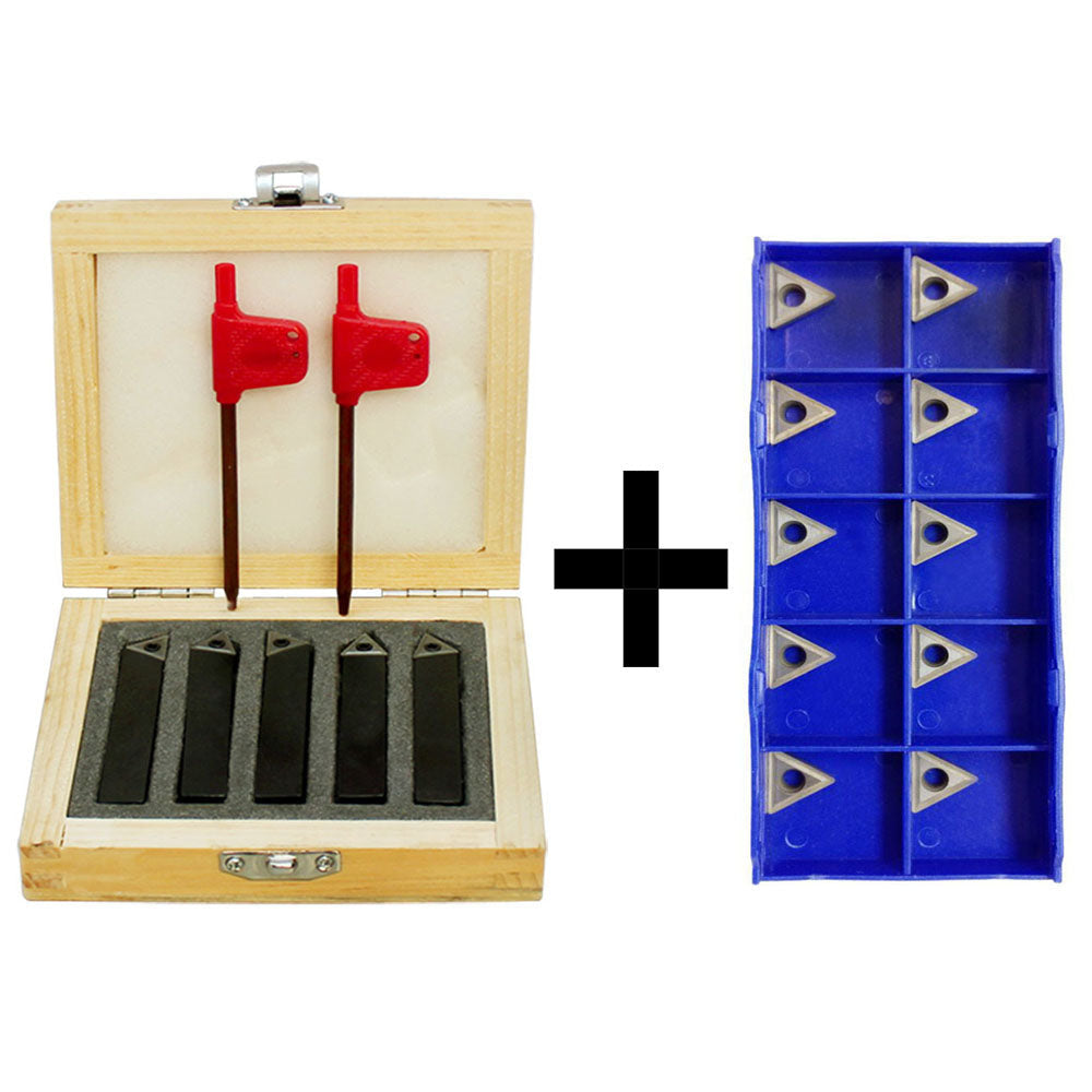 1/4'' Indexable Carbide Insert Lathe Turning Tool Bit + 10 Pc Tips COM 1/4'' Indexable Carbide Insert Lathe Turning Tool Bit + 10 Pc Tips COM