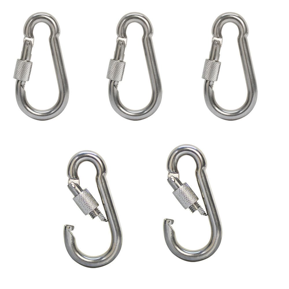 5 PC 3/8" Marine 316 Stainless Steel Spring Snap Hook w Screw Carabiner 500 LB