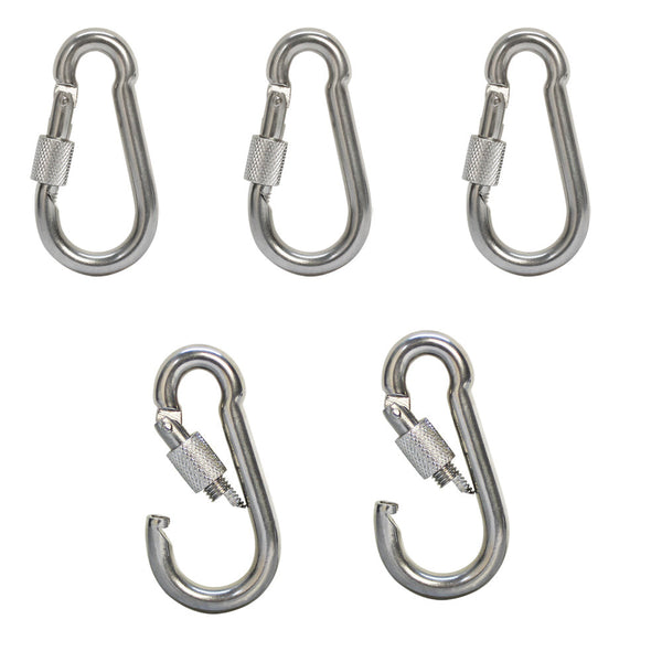 5 PC 3/8" Marine 316 Stainless Steel Spring Snap Hook w Screw Carabiner 500 LB