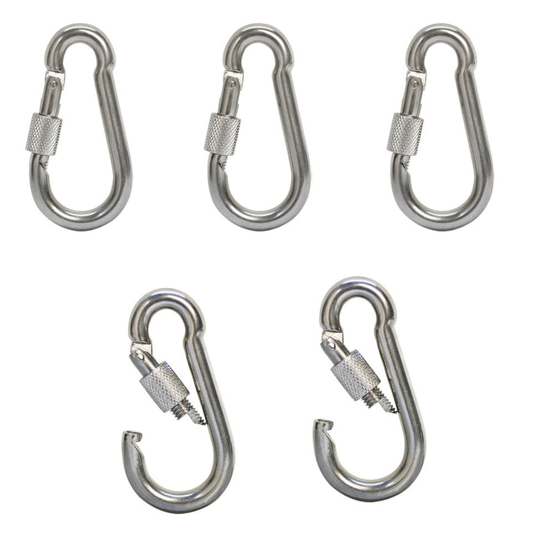 5 PC 3/8" Marine 316 Stainless Steel Spring Snap Hook w Screw Carabiner 500 LB