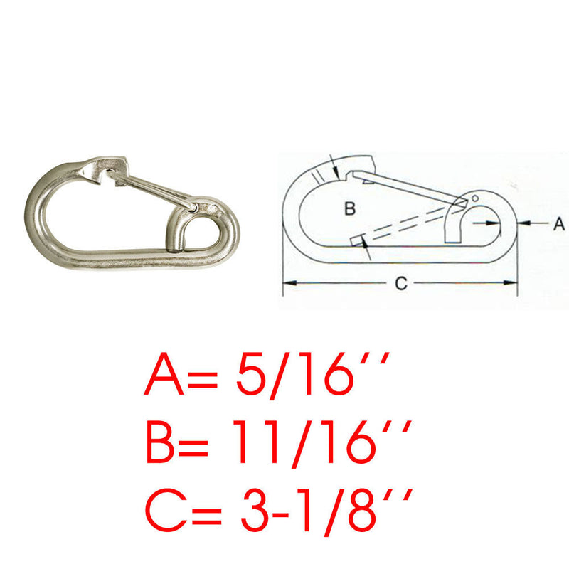5 Pc 5/16" Stainless Steel Marine Boat Stainless Steel Spring Gate Snap Hook Harness Clip T316