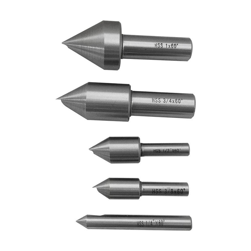 5 Pc 60 Degree 1-1/4'' - 1'' HSS Single Flute Countersink Set Drilling Milling