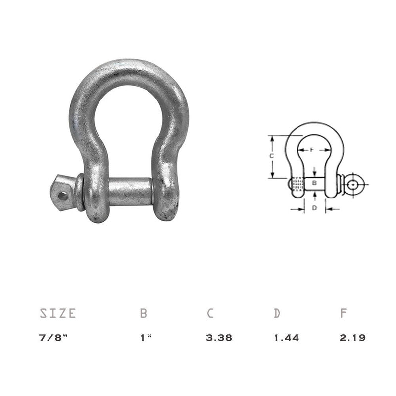 5 PC 7/8" Screw Pin Anchor Shackle Galvanized Steel Drop Forged 13000 Lbs D Ring Bow Rigging