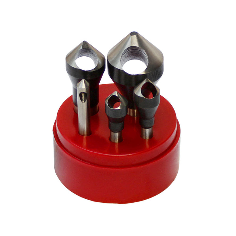 5 PC HSS 82 Degree Countersinks & Deburring Tool Set Straight Shank, Sizes: 1/16, 5/32, 3/16,5/16, 9/16"