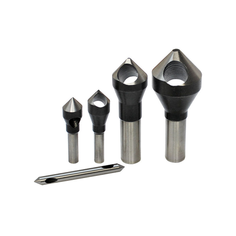 5 PC HSS 82 Degree Countersinks & Deburring Tool Set Straight Shank, Sizes: 1/16, 5/32, 3/16,5/16, 9/16"