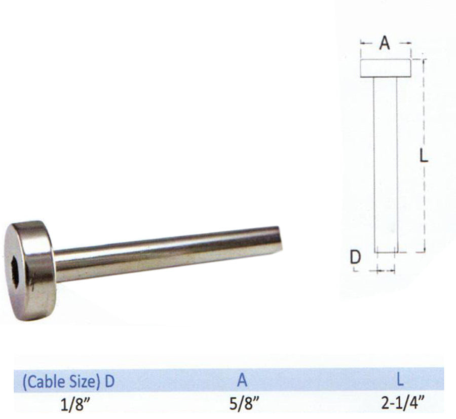 5 Pc Stainless Steel Swage Dome Head Fitting for 1/8" Cable Rail Railing Flat End