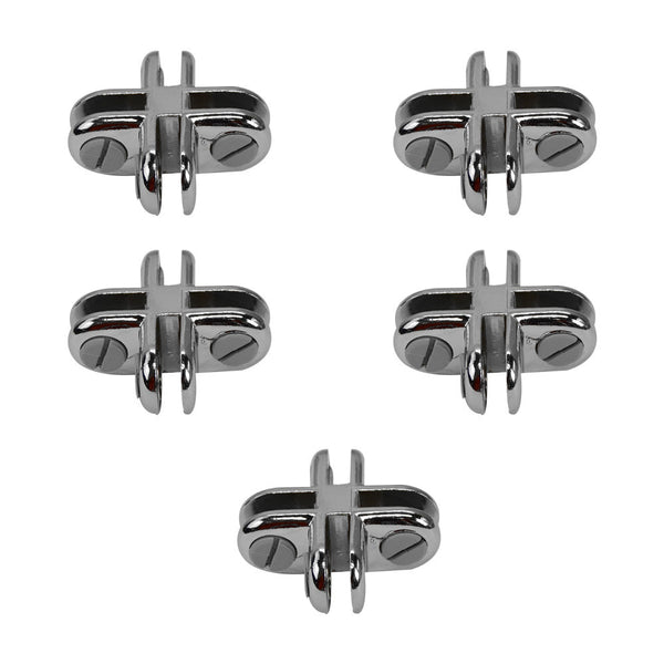 5 PCS CHROME 4 Way Glass Cube Connector Clip 3/16" Tempered Glass Shelf