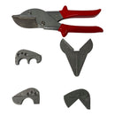 5 piece pipe cutter set with red handle and interchangeable anvils for PVC and plastic pipes.