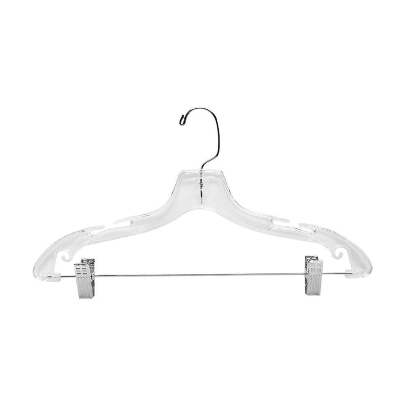 50 PC 17" Clear Plastic Hangers Metal Swivel Zinc Clips & Hook Hanging Uniform Suit