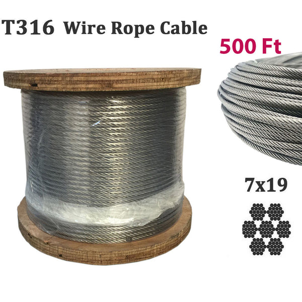 1/8" - 500 Ft - 7x19 Construction 316 STAINLESS STEEL 1/8" 7x19 Cable Rail Railing Wire Rope 316SS