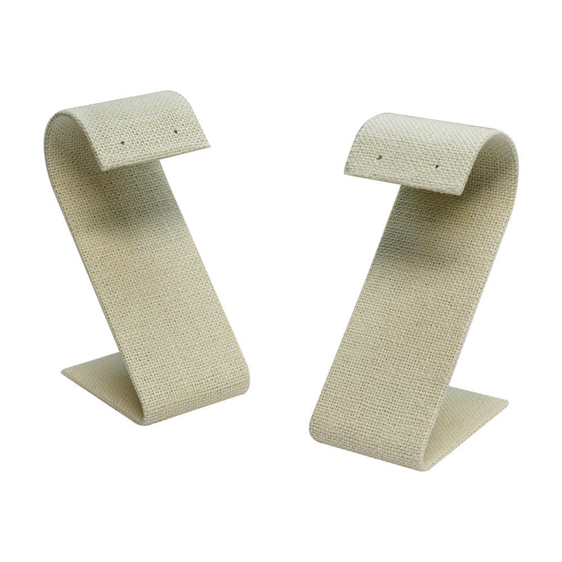 5PC 1-1/2" x 3-1/4" Curved Earring Display Stand Soft Linen Beige Jewelry Display Holder Organizer