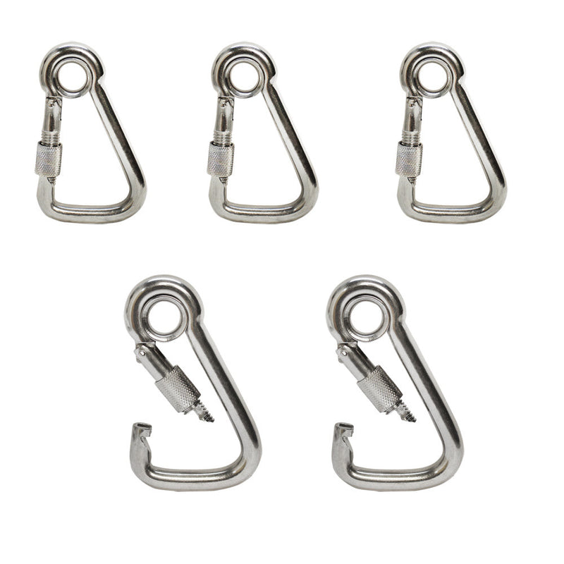 5pc 1/4" Marine Stainless Steel Carabiner Spring Snap Hook w- Eyelet+Screw Nut