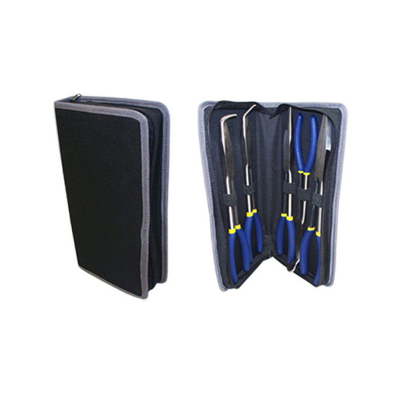 5PC 11'' Long Nose Pliers Set Bent Nose, Hose, Cable Hand Tool Pouch Automotive