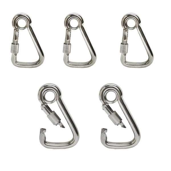 5pc 3/8'' Marine Stainless Steel Carabiner Spring Snap Hook w- Eyelet+Screw Nut