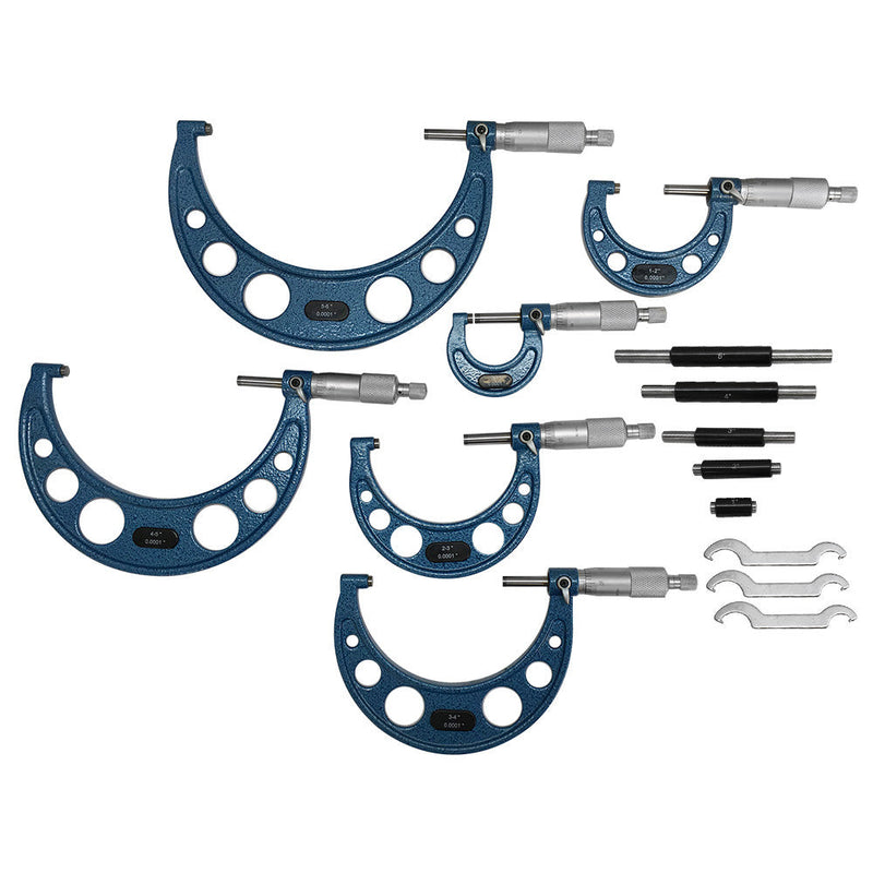 6 Pc 0-6'' Outside Micrometer Set .0001" Graduations Thimble Ratchet Machinist Tool Carbide Tip