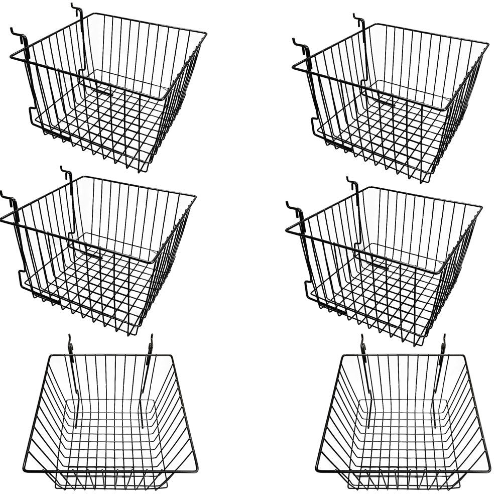 6 Pc Black 12x12x8 Slatwall Gridwall Pegboard Deep Basket Display Rack Fixture