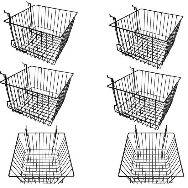 6 Pc Black 12x12x8 Slatwall Gridwall Pegboard Deep Basket Display Rack Fixture