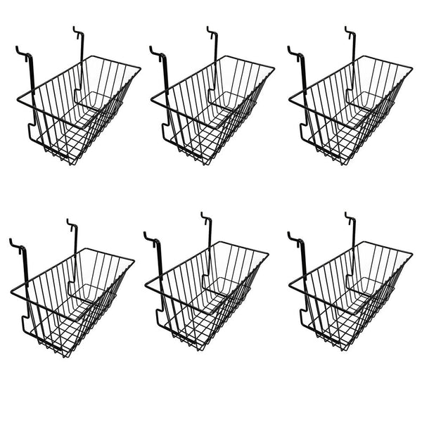 6 Pc Black 12x6x6 Slatwall Gridwall Pegboard Narrow Deep Basket Display Rack Fixture
