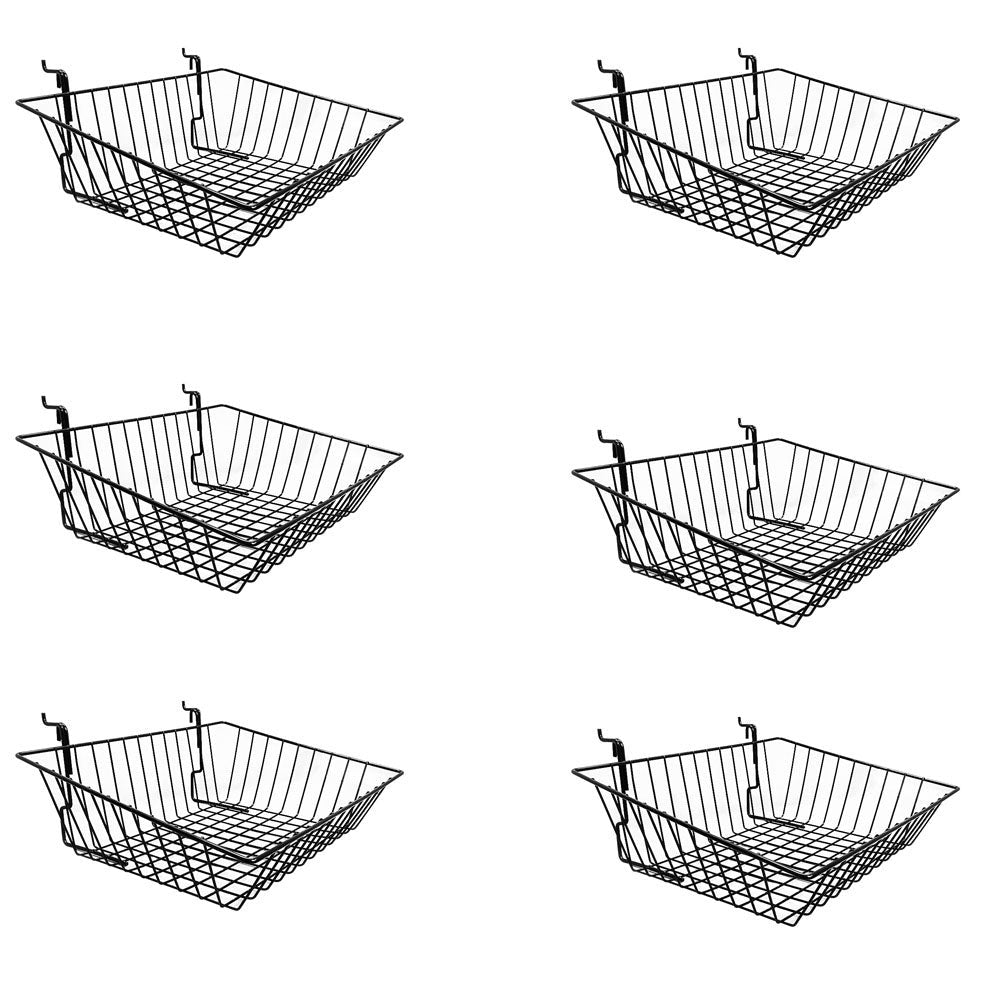 6 Pc Black 15x12x5 Slatwall Gridwall Pegboard Shallow Front Sloping Basket Display Rack Fixture