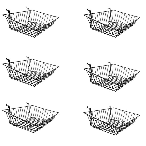 6 Pc Black 15x12x5 Slatwall Gridwall Pegboard Shallow Front Sloping Basket Display Rack Fixture