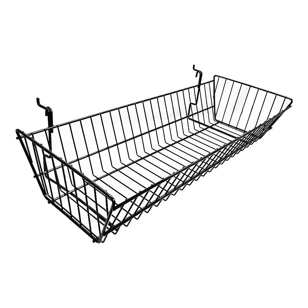 6 Pc Black Large Double Sloping Basket Slatwall Gridwall Pegboard Deep Rack Fixture