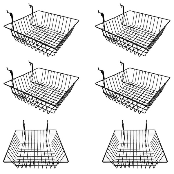 6 Pc Black Small Double Sloping Basket Slatwall Gridwall Pegboard Deep Rack Fixture