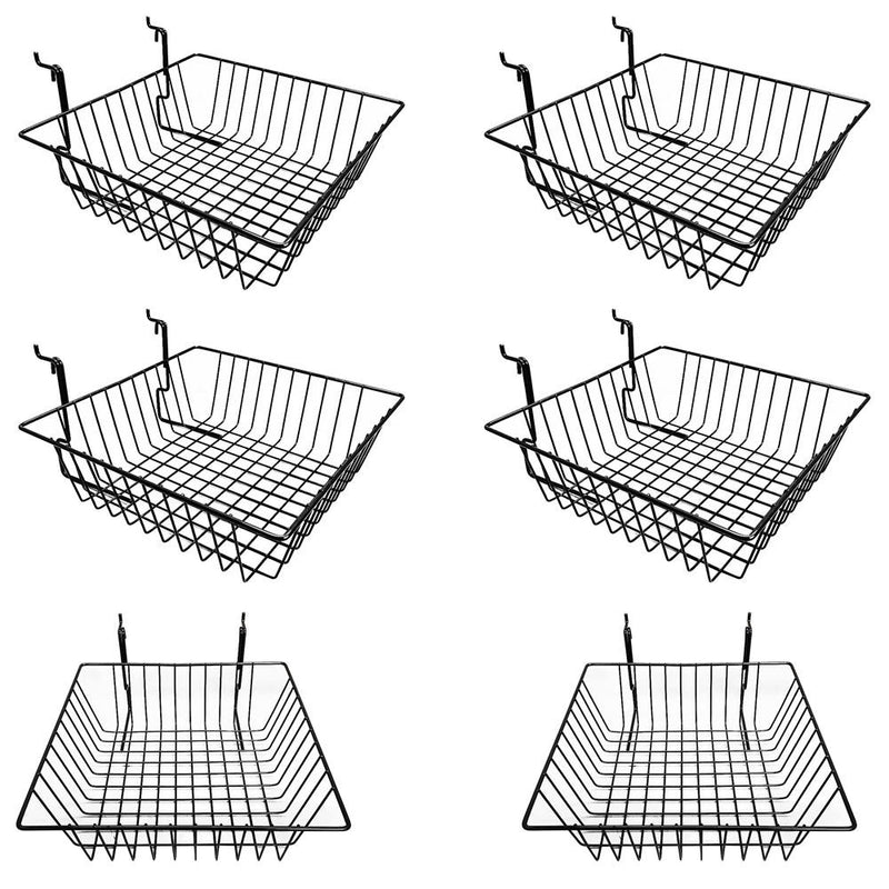 6 Pc Black Small Double Sloping Basket Slatwall Gridwall Pegboard Deep Rack Fixture