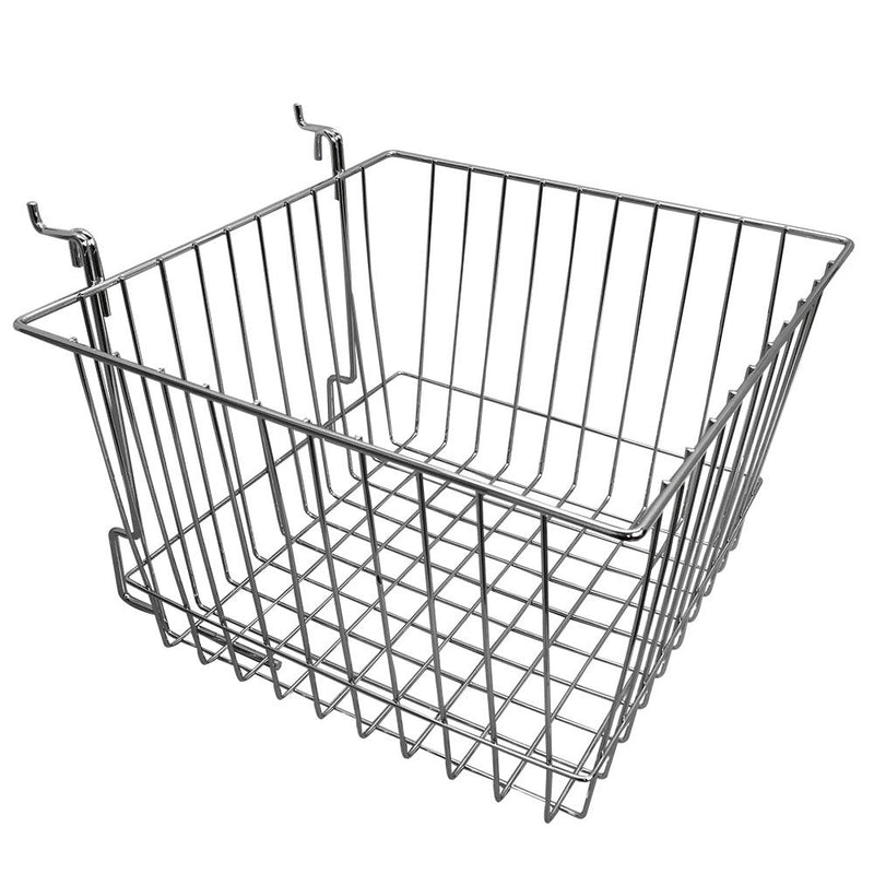6 Pc Chrome 12x12x8 Slatwall Gridwall Pegboard Deep Basket Display Rack Fixture