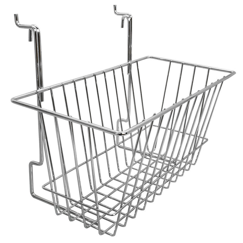 6 Pc CHROME 12x6x6 Slatwall Gridwall Pegboard Narrow Deep Basket Display Rack Fixture