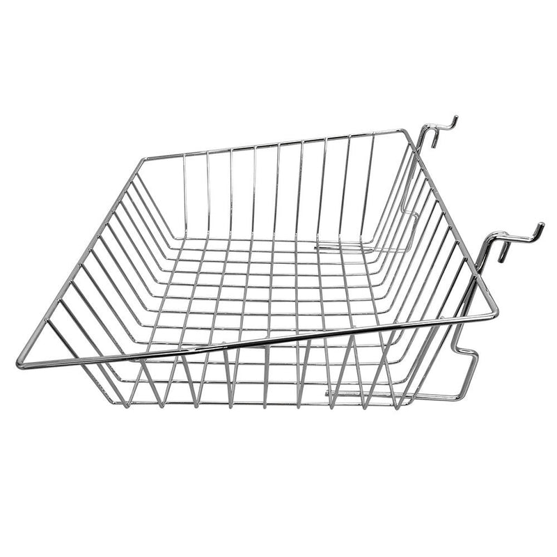 6 PC CHROME 15x12x5 Slatwall Gridwall Pegboard Shallow Front Sloping Basket Display Rack Fixture