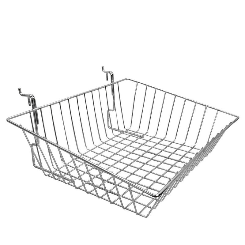 6 PC CHROME 15x12x5 Slatwall Gridwall Pegboard Shallow Front Sloping Basket Display Rack Fixture