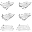 6 Pc Chrome Slatwall Gridwall Pegboard Shallow Basket Display Rack 24x12x4