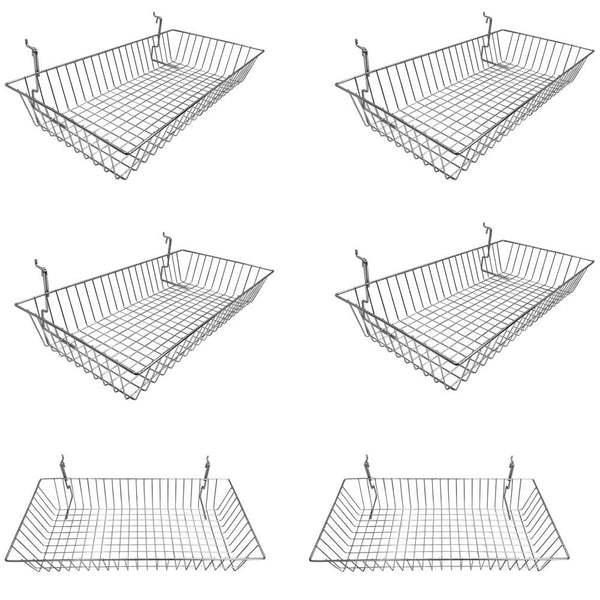 6 Pc Chrome Slatwall Gridwall Pegboard Shallow Basket Display Rack 24x12x4