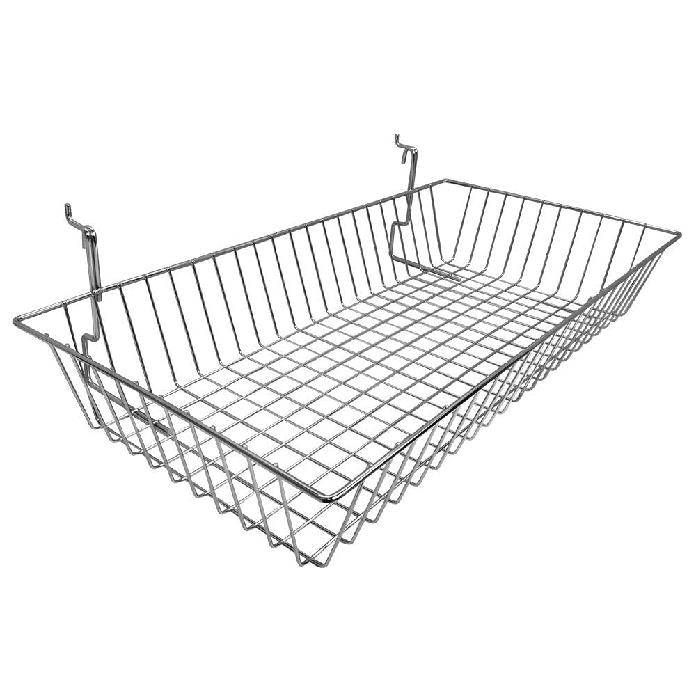 6 Pc Chrome Slatwall Gridwall Pegboard Shallow Basket Display Rack 24x12x4