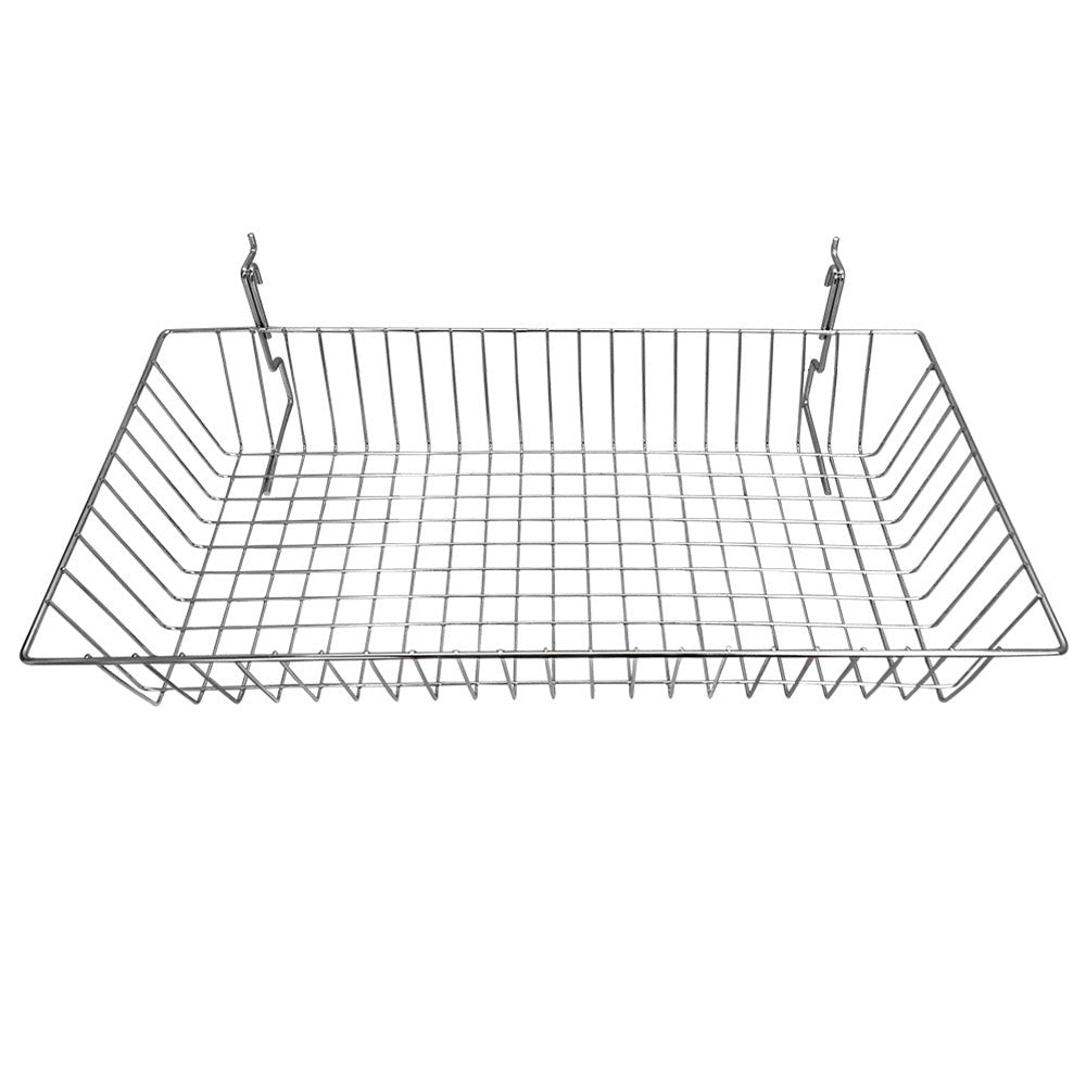 6 Pc Chrome Slatwall Gridwall Pegboard Shallow Basket Display Rack 24x12x4