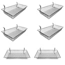 6 Pc Gloss Black Slatwall Gridwall Pegboard Shallow Basket Display Rack 24x12x4