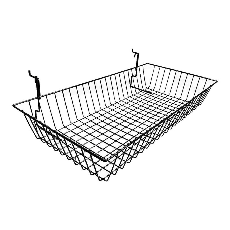 6 Pc Gloss Black Slatwall Gridwall Pegboard Shallow Basket Display Rack 24x12x4