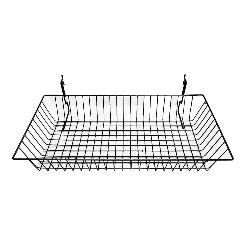 6 Pc Gloss Black Slatwall Gridwall Pegboard Shallow Basket Display Rack 24x12x4