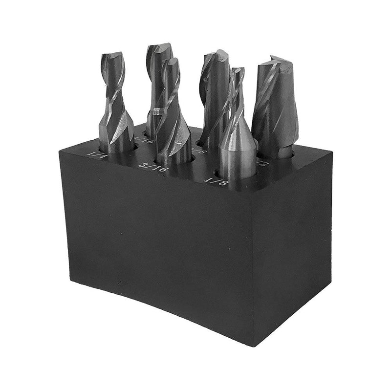 6 PC HSS 2 Flute End Mill Set Single End 3/8'' Shank Size 1/8-1/2''