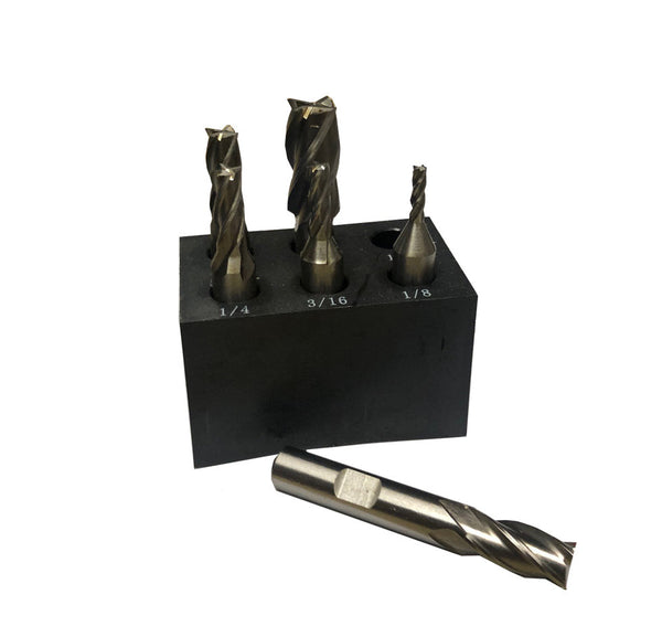 6 PC HSS 4 Flut End Mill Set Single End 3/8'' Shank, Size: 1/8, 3/16,1/4, 5/16, 3/8, & 1/2"
