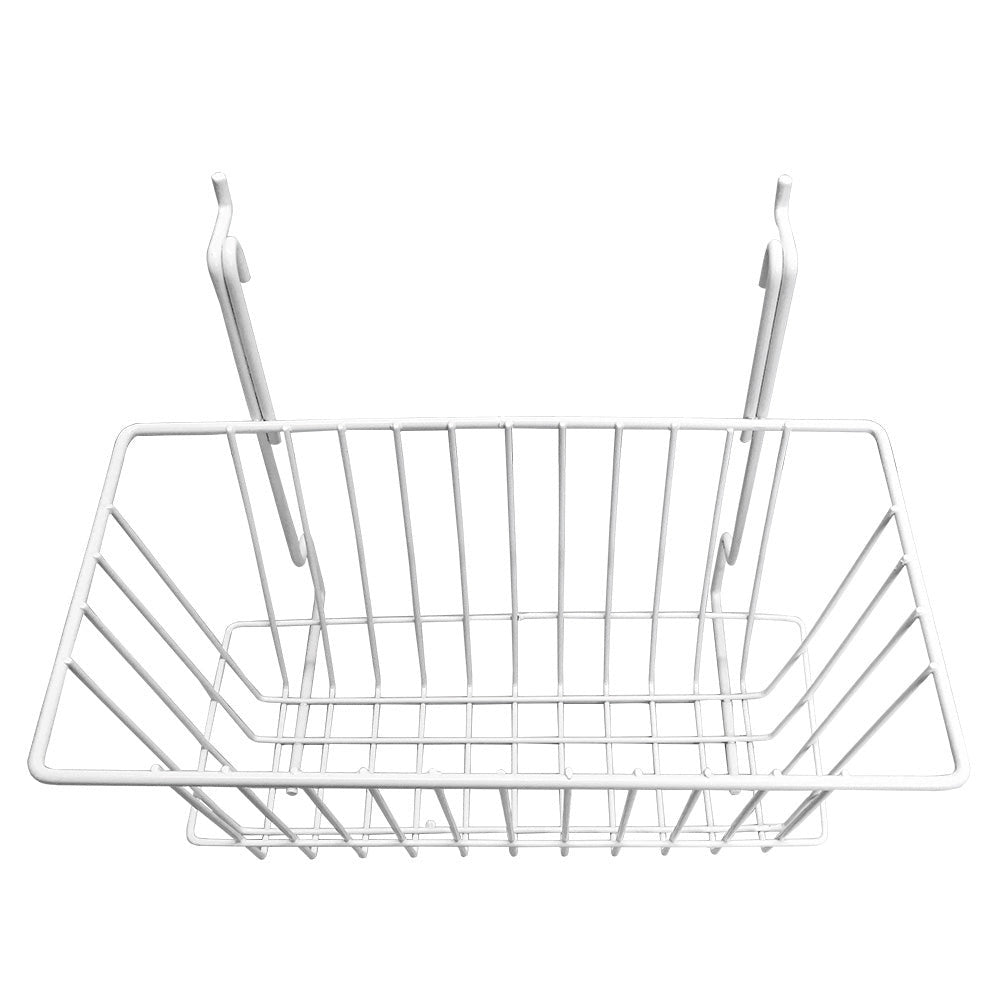 6 Pc WHITE 12x6x6 Slatwall Gridwall Pegboard Narrow Deep Basket Display Rack Fixture