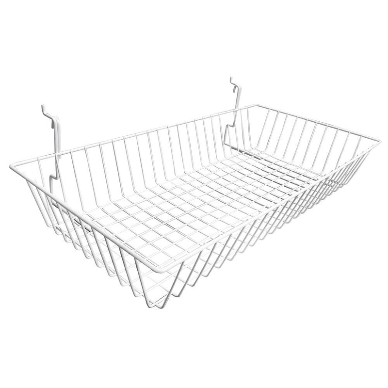 6 Pc White Slatwall Gridwall Pegboard Shallow Basket Display Rack 24x12x4