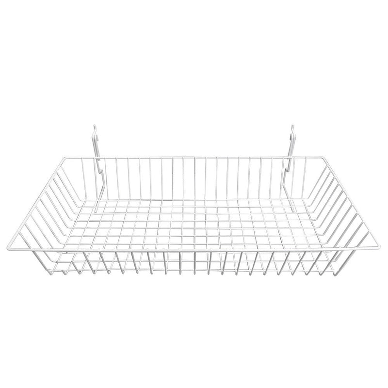 6 Pc White Slatwall Gridwall Pegboard Shallow Basket Display Rack 24x12x4