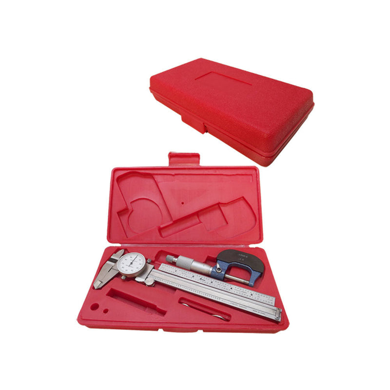 6'' Shockproof Dial Caliper .0001 Micrometer Ruler Mechanical Tool Kit 3 PC Inspection Set