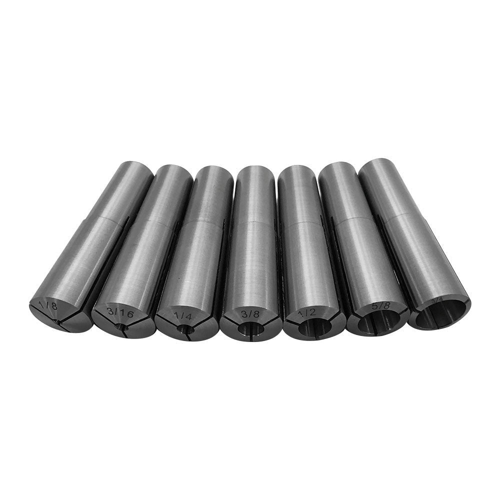 7 Pc 1/8'' - 1/2'' MT3 Round Collet Set 3-8''-16 Drawbar Thread